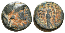 SELEUKID EMPIRE. Seleukos II Kallinikos. 246-225 BC. Æ . 'ΔΕΛ monogram' mint, associated with Antioch. Helmeted and draped bust right of Athena / Nike...