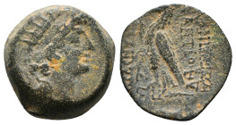SELEUKID KINGDOM. Antiochos VIII Epiphanes (Grypos) (121/0-97/6 BC). Ae. Antioch on the Orontes. Dated SE 198 (115/4 BC).
Obv: Radiate head right.
Rev...