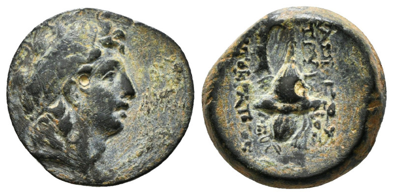 SELEUKID KINGDOM. Tryphon (Circa 142-138 BC). Ae. Antioch.
Obv: Diademed head ri...