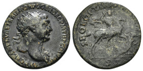 Trajan (98-117). Æ As Rome, c. 103-111. Laureate bust r., with slight drapery. R/ Trajan riding r. on rearing horse, spearing Dacian falling forward b...