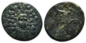 PONTOS. Amisos. Ae (Circa 85-65 BC). Time of Mithradates VI Eupator.
Obv: Aegis facing.
Rev: AMIΣOY.
Nike advancing right with shouldered palm branch;...