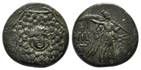 PONTOS. Amisos. Ae (Circa 85-65 BC). Time of Mithradates VI Eupator.
Obv: Aegis facing.
Rev: AMIΣOY.
Nike advancing right with shouldered palm branch;...