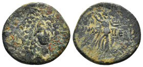 PONTOS. Amisos. Ae (Circa 85-65 BC). Time of Mithradates VI Eupator.
Obv: Aegis facing.
Rev: AMIΣOY.
Nike advancing right with shouldered palm branch;...