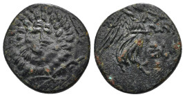 PONTOS. Amisos. Ae (Circa 85-65 BC). Time of Mithradates VI Eupator.
Obv: Aegis facing.
Rev: AMIΣOY.
Nike advancing right with shouldered palm branch;...