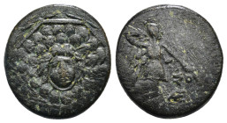 PONTOS. Amisos. Ae (Circa 85-65 BC). Time of Mithradates VI Eupator.
Obv: Aegis facing.
Rev: AMIΣOY.
Nike advancing right with shouldered palm branch;...