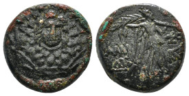 PONTOS. Amisos. Ae (Circa 85-65 BC). Time of Mithradates VI Eupator.
Obv: Aegis facing.
Rev: AMIΣOY.
Nike advancing right with shouldered palm branch;...