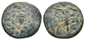 PONTOS. Amisos. Ae (Circa 85-65 BC). Time of Mithradates VI Eupator.
Obv: Aegis facing.
Rev: AMIΣOY.
Nike advancing right with shouldered palm branch;...