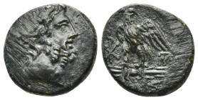 PONTOS. Amisos. Time of Mithradates VI Eupator (Circa 100-85 BC). Ae.
Obv: Laureate head of Zeus right.
Rev: AMIΣOY.
Eagle, head right, with wings spr...