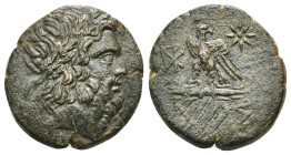 BITHYNIA. Dia. Ae (Circa 95-90 or 80-70 BC). Struck under Mithradates VI Eupator.
Obv: Laureate head of Zeus right.
Rev: ΔΙΑΣ.
Eagle, with head right ...