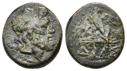 BITHYNIA. Dia. Ae (Circa 95-90 or 80-70 BC). Struck under Mithradates VI Eupator.
Obv: Laureate head of Zeus right.
Rev: ΔΙΑΣ.
Eagle, with head right ...