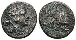 PONTOS. Amisos. Time of Mithradates VI Eupator (Circa 105-90 or 90-85 BC). Ae.
Obv: Head of Dionysos right, wearing ivy wreath.
Rev: AMIΣOY.
Thyrsos l...