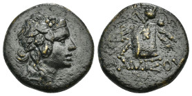 PONTOS. Amisos. Time of Mithradates VI Eupator (Circa 105-90 or 90-85 BC). Ae.
Obv: Head of Dionysos right, wearing ivy wreath.
Rev: AMIΣOY.
Thyrsos l...