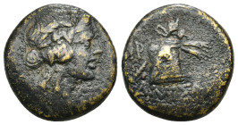 PONTOS. Amisos. Time of Mithradates VI Eupator (Circa 105-90 or 90-85 BC). Ae.
Obv: Head of Dionysos right, wearing ivy wreath.
Rev: AMIΣOY.
Thyrsos l...