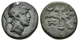 PONTOS. Amisos. Ae (Circa 111-105 or 95-90 BC). Struck under Mithradates VI Eupator.
Obv: Helmeted head of Ares right.
Rev: AMI - ΣOV.
Sword in sheath...