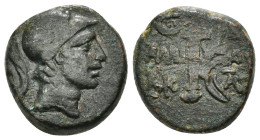 PONTOS. Amisos. Ae (Circa 111-105 or 95-90 BC). Struck under Mithradates VI Eupator.
Obv: Helmeted head of Ares right.
Rev: AMI - ΣOV.
Sword in sheath...