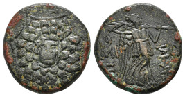 PONTOS. Amisos. Ae (Circa 85-65 BC). Time of Mithradates VI Eupator.
Obv: Aegis facing.
Rev: AMIΣOY.
Nike advancing right with shouldered palm branch;...