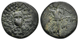 PONTOS. Amisos. Ae (Circa 85-65 BC). Time of Mithradates VI Eupator.
Obv: Aegis facing.
Rev: AMIΣOY.
Nike advancing right with shouldered palm branch;...