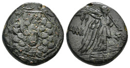 PONTOS. Amisos. Ae (Circa 85-65 BC). Time of Mithradates VI Eupator.
Obv: Aegis facing.
Rev: AMIΣOY.
Nike advancing right with shouldered palm branch;...