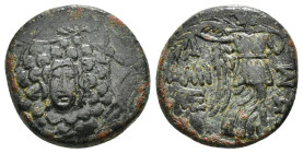 PONTOS. Amisos. Ae (Circa 85-65 BC). Time of Mithradates VI Eupator.
Obv: Aegis facing.
Rev: AMIΣOY.
Nike advancing right with shouldered palm branch;...