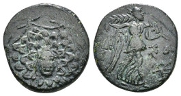 PONTOS. Amisos. Ae (Circa 85-65 BC). Time of Mithradates VI Eupator.
Obv: Aegis facing.
Rev: AMIΣOY.
Nike advancing right with shouldered palm branch;...