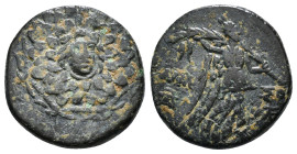 PONTOS. Amisos. Ae (Circa 85-65 BC). Time of Mithradates VI Eupator.
Obv: Aegis facing.
Rev: AMIΣOY.
Nike advancing right with shouldered palm branch;...