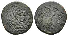 PONTOS. Amisos. Ae (Circa 85-65 BC). Time of Mithradates VI Eupator.
Obv: Aegis facing.
Rev: AMIΣOY.
Nike advancing right with shouldered palm branch;...