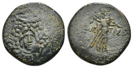 PONTOS. Amisos. Ae (Circa 85-65 BC). Time of Mithradates VI Eupator.
Obv: Aegis facing.
Rev: AMIΣOY.
Nike advancing right with shouldered palm branch;...