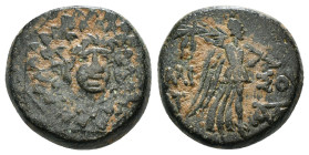 PONTOS. Amisos. Ae (Circa 85-65 BC). Time of Mithradates VI Eupator.
Obv: Aegis facing.
Rev: AMIΣOY.
Nike advancing right with shouldered palm branch;...