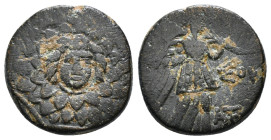 PONTOS. Amisos. Ae (Circa 85-65 BC). Time of Mithradates VI Eupator.
Obv: Aegis facing.
Rev: AMIΣOY.
Nike advancing right with shouldered palm branch;...