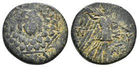 PONTOS. Amisos. Ae (Circa 85-65 BC). Time of Mithradates VI Eupator.
Obv: Aegis facing.
Rev: AMIΣOY.
Nike advancing right with shouldered palm branch;...