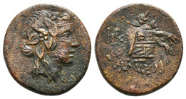 PONTOS. Amisos. Time of Mithradates VI Eupator (Circa 105-90 or 90-85 BC). Ae.
Obv: Head of Dionysos right, wearing ivy wreath.
Rev: AMIΣOY.
Thyrsos l...