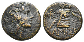 PONTOS. Amisos. Time of Mithradates VI Eupator (Circa 105-90 or 90-85 BC). Ae.
Obv: Head of Dionysos right, wearing ivy wreath.
Rev: AMIΣOY.
Thyrsos l...