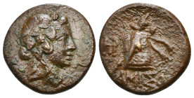 PONTOS. Amisos. Time of Mithradates VI Eupator (Circa 105-90 or 90-85 BC). Ae.
Obv: Head of Dionysos right, wearing ivy wreath.
Rev: AMIΣOY.
Thyrsos l...