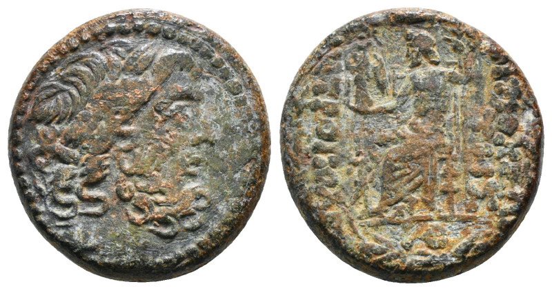 SELEUCIS & PIERIA. Antioch. Ae Tetrachalkon (63-28 BC).
Obv: Laureate head of Ze...