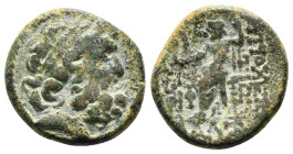 SELEUCIS & PIERIA. Antioch. Ae Tetrachalkon (63-28 BC).
Obv: Laureate head of Zeus right; c/m: Head of Apollo or Cleopatra(?) right within round incus...