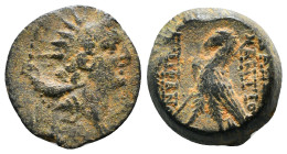 SELEUKID KINGDOM. Antiochos VIII Epiphanes (Grypos) (121/0-97/6 BC). Ae. Antioch on the Orontes. Dated SE 198 (115/4 BC).
Obv: Radiate head right.
Rev...