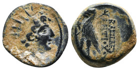 SELEUKID KINGDOM. Antiochos VIII Epiphanes (Grypos) (121/0-97/6 BC). Ae. Antioch on the Orontes. Dated SE 198 (115/4 BC).
Obv: Radiate head right.
Rev...