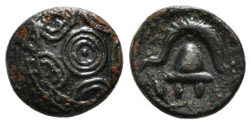 KINGS OF MACEDON. Alexander III 'the Great' (336-323 BC). Ae Half Unit. Macedonian mint.
Obv: Macedonian shield with star on boss.
Rev: B - A.
Macedon...