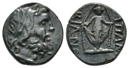 PHRYGIA. Apameia. Ae (Circa 100-50 BC). Andronikos and Alkion, magistrates.
Obv: Head of Zeus right, wearing oak wreath.
Rev: AΠΑΜΕΩN / ANΔΡΟΝ / ΑΛΚΙ....