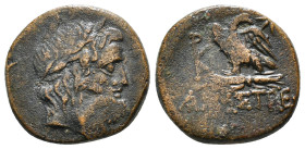 PONTOS. Amisos. Time of Mithradates VI Eupator (Circa 100-85 BC). Ae.
Obv: Laureate head of Zeus right.
Rev: AMIΣOY.
Eagle, head right, with wings spr...