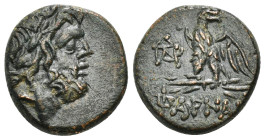 PONTOS. Amisos. Time of Mithradates VI Eupator (Circa 100-85 BC). Ae.
Obv: Laureate head of Zeus right.
Rev: AMIΣOY.
Eagle, head right, with wings spr...