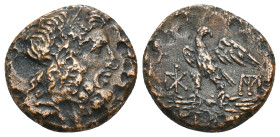 PONTOS. Amisos. Time of Mithradates VI Eupator (Circa 100-85 BC). Ae.
Obv: Laureate head of Zeus right.
Rev: AMIΣOY.
Eagle, head right, with wings spr...