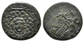 PONTOS. Amisos. Ae (Circa 85-65 BC). Time of Mithradates VI Eupator.
Obv: Aegis facing.
Rev: AMIΣOY.
Nike advancing right with shouldered palm branch;...