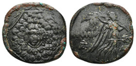 PONTOS. Amisos. Ae (Circa 85-65 BC). Time of Mithradates VI Eupator.
Obv: Aegis facing.
Rev: AMIΣOY.
Nike advancing right with shouldered palm branch;...