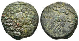 PONTOS. Amisos. Ae (Circa 85-65 BC). Time of Mithradates VI Eupator.
Obv: Aegis facing.
Rev: AMIΣOY.
Nike advancing right with shouldered palm branch;...