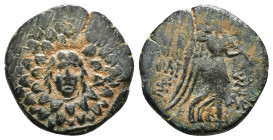 PONTOS. Amisos. Ae (Circa 85-65 BC). Time of Mithradates VI Eupator.
Obv: Aegis facing.
Rev: AMIΣOY.
Nike advancing right with shouldered palm branch;...