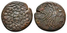 PONTOS. Amisos. Ae (Circa 85-65 BC). Time of Mithradates VI Eupator.
Obv: Aegis facing.
Rev: AMIΣOY.
Nike advancing right with shouldered palm branch;...