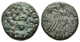 PONTOS. Amisos. Ae (Circa 85-65 BC). Time of Mithradates VI Eupator.
Obv: Aegis facing.
Rev: AMIΣOY.
Nike advancing right with shouldered palm branch;...