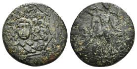 PONTOS. Amisos. Ae (Circa 85-65 BC). Time of Mithradates VI Eupator.
Obv: Aegis facing.
Rev: AMIΣOY.
Nike advancing right with shouldered palm branch;...