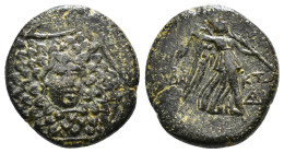 PONTOS. Amisos. Ae (Circa 85-65 BC). Time of Mithradates VI Eupator.
Obv: Aegis facing.
Rev: AMIΣOY.
Nike advancing right with shouldered palm branch;...